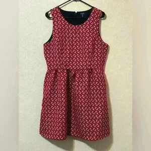 Kaari Blue Pink & Black Geometric Jacquard Sleeveless Fit & Flare Dress Punk 12